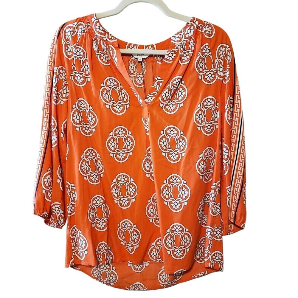 Crown & Ivy Womens  Printed Boho Blouse With 3/4 Sleeves & Elastic Cuffs  Size S